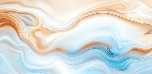 Poster - Elegant abstract marble texture in soft blue and beige tones. Artistic swirl design, perfect for backgrounds and creative projects.