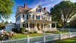 © Songita - Colonial-style house with a wraparound porch and white picket fence