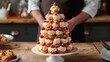© A4719 - Delicious Pastry Tower with Raspberries and Cream  Gourmet Dessert  Bakery  Celebration  F