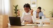 © peopleimages.com - Excited, bonus and woman with laptop, office and happy for achievement, fist and reading of email. Notification, success and reward for copywriter, alert and prize for black person, creative or smile