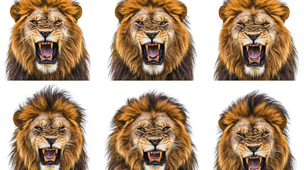 Poster - aggressive roaring lion portraits set on a transparent background generative ai