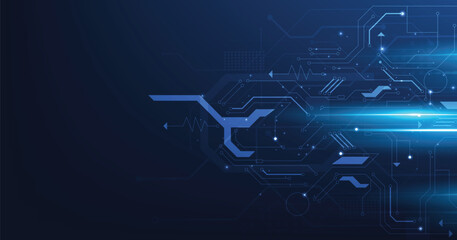 Leinwandbilder - Circuit board blue technology background.Vector abstract technology illustration Circuit board on dark blue background.High-tech circuit board connection system concept.	