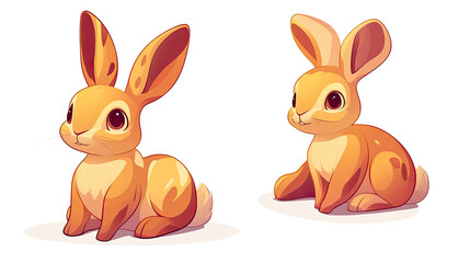 Poster - Colorful Cartoon Rabbits in Playful Poses on a Transparent Background Generative AI