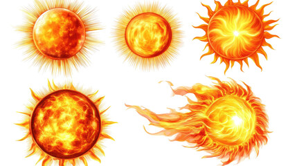 Poster - Realistic Suns Collection in Various Styles on Transparent Generative AI
