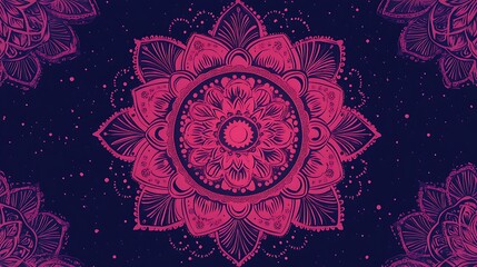 A mandala with simple floral shapes and line patterns, designed to resemble traditional Indian rangoli art. The flat illustration style highlights the symmetrical composition and vibrant colors,