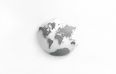Poster - A simple, flat, gray world map is rendered in a 3D circle on a white background.