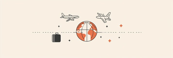 Leinwandbilder - An airplane soars above a globe while a suitcase sits nearby, capturing the essence of international travel and adventure. Generative AI