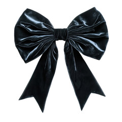 A luxurious black velvet bow with a smooth, plush texture and long tails, isolated on a black background, perfect for decorative uses.