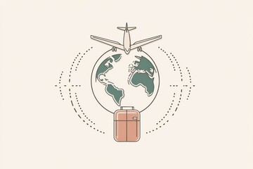 Aufkleber - A globe, airplane in flight, and suitcase illustrate the excitement of international travel and exploration around the world. Generative AI
