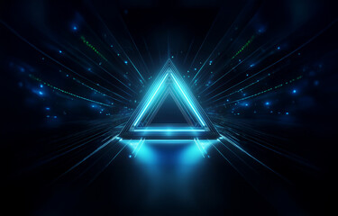 Poster - A glowing blue triangle sits in the center of a dark abstract background with streaks of light radiating out from it.