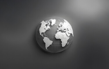 A 3D globe of the world rendered in white on a dark gray background with a single spotlight shining on it from the top.