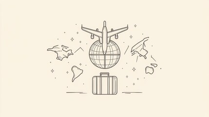 Aufkleber - This design features a globe, an airplane mid-flight, and a suitcase, capturing the essence of international travel and exploration. Generative AI