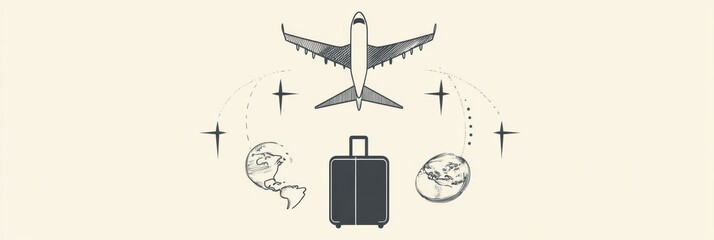 Aufkleber - The design features a globe, a flying airplane, and a suitcase symbolizing the thrill of global exploration and travel. Generative AI