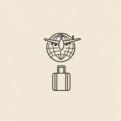 Aufkleber - A suitcase sits beneath a globe, with an airplane soaring above, capturing the essence of international travel and exploration. Generative AI