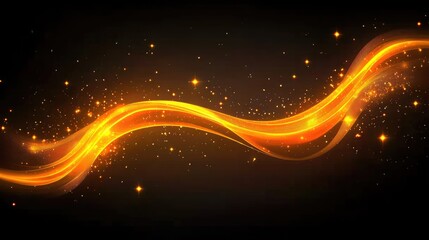Poster - Glowing Orange Wave with Sparkles in Black Background