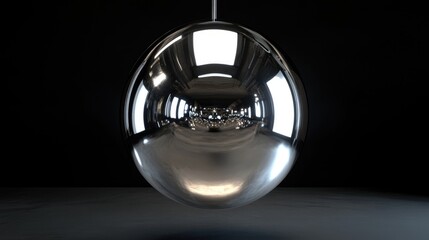 Poster - reflective metal sphere hanging in dark space