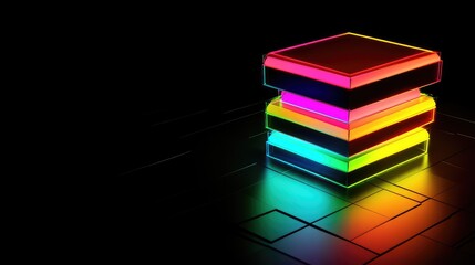 Poster - vibrant neon stacked boxes on dark background