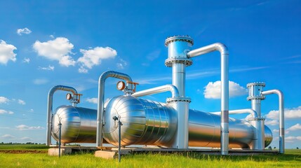 Industrial Gas Storage Tanks Under Blue Sky