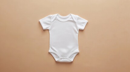 Sticker - Mockup of a white infant bodysuit displayed flat on a craft paper background Template for design and print presentation Overhead view