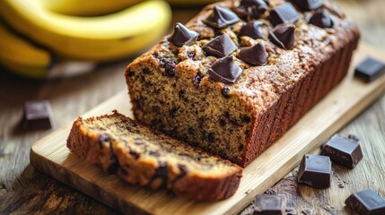 Wall Mural - Delicious homemade banana bread with chocolate perfect for a delightful breakfast treat