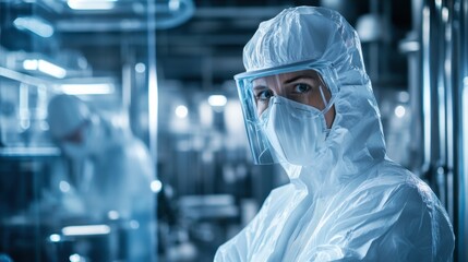 Poster - An engineer in full protective gear monitors pipeline integrity in an industrial site, ensuring operational efficiency and safety standards are met. Clean, industrial environment