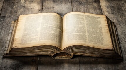 Blank open pages of a hardcover book on a rustic wooden desk, dark academia vibes evoked through a moody, scholarly setting. The vintage atmosphere feels inspiring