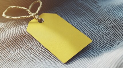 Yellow label tag with string for price tagging and identifying items