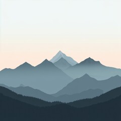 The silhouette of a majestic mountain range under a muted sky invites exploration and reflects the beauty of nature at dusk. Generative AI