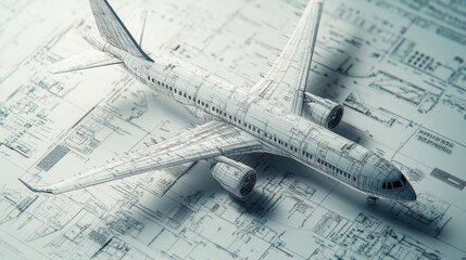 Poster - Close-up of an intricate engineering blueprint, displaying aeronautical components in great detail. Emphasis on advanced aerospace technology