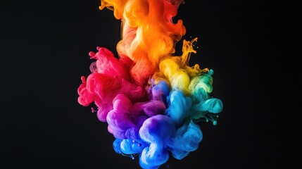 Poster - colorful swirls of ink in water on black background