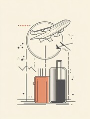 Aufkleber - An illustration showcasing a globe, an airplane soaring in mid-air, and a suitcase, representing the essence of international travel. Generative AI