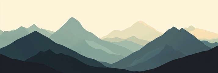 Poster - The serene mountain range silhouette beckons adventurers with its clean lines and muted colors at dawn, promising exploration and tranquility. Generative AI