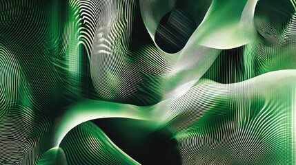 Poster - abstract green waves with fluid lines and patterns