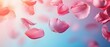 © Sergio - Delicate pink rose petals drifting softly through gentle sunlight against a serene blue backdrop