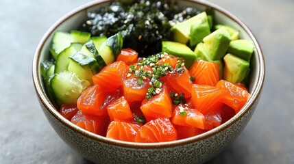 Poster - Fresh Salmon Bowl with Avocado and Cucumber