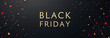 © Slepitssskaya - Sleek Black Friday banner with white text on a dark background, featuring black and gold gift boxes and scattered stars, creating a luxurious shopping atmosphere for discounts and promotions