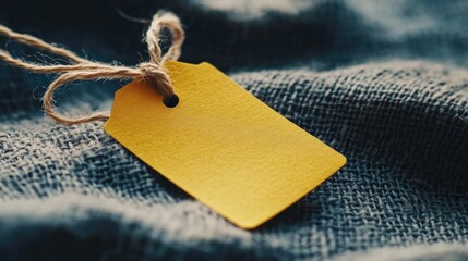 Yellow label tag with string for price tagging and identifying items