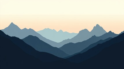 Poster - This artwork features a striking mountain range silhouette at dawn, highlighting the beauty of exploration and adventure in nature. Generative AI
