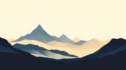 Poster - The silhouette of a mountain range rises against a muted sky, inviting adventurers to explore the tranquil beauty of the outdoors. Generative AI