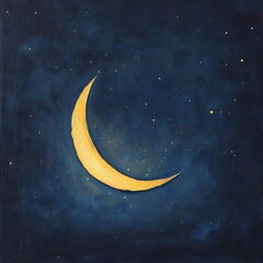 An illustration - A beautiful night sky featuring a crescent half moon and a scattering of stars, ideal for an Islamic greeting card for Ramadan