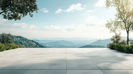 Sticker - Empty concrete floor surrounded by a picturesque landscape on a sunny day