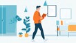 © BanklangArtshop - A young man walking while reading a book in a modern and stylish workspace with plants.