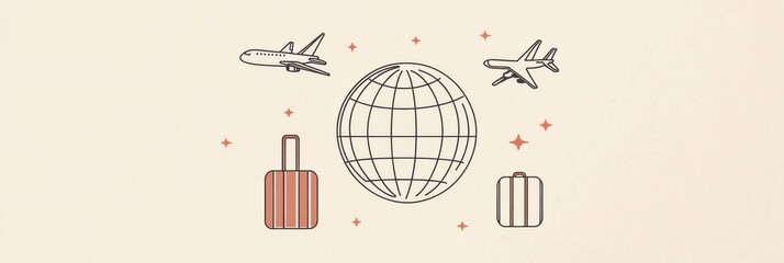 Aufkleber - A globe surrounded by airplanes and suitcases signifies the excitement of international travel and adventure planning. Generative AI