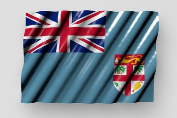 Wall Mural - pretty labor day flag 3d illustration. - shining flag of Fiji with large folds lying flat isolated on grey