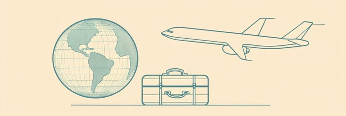 Aufkleber - The design captures the excitement of international travel with a globe, an airplane soaring, and a suitcase ready for adventure. Generative AI
