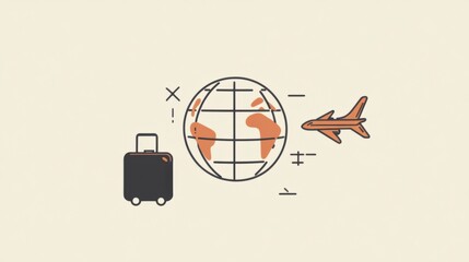 Leinwandbilder - A globe surrounded by an airplane and a suitcase conveys the excitement of exploring international destinations and adventures. Generative AI