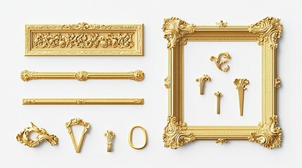 Poster - Baroque Style Illustrations of Ornate Gold Frames and Embellishments Generative AI