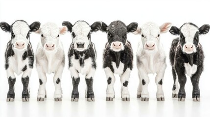 Poster - Black and White Calves Lined up in a Studio Showcasing Their Features Generative AI