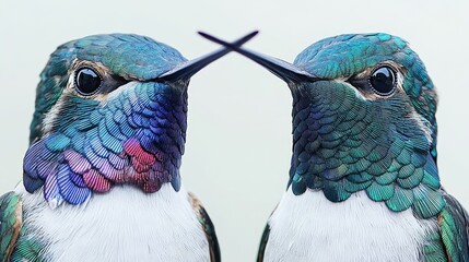 Poster - Close-up View of Two Colorful Hummingbirds Interacting During Daytime Generative AI