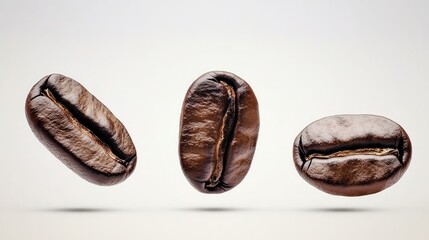 Poster - Falling Roasted Coffee Beans in Mid-Air Against a Light Background Generative AI